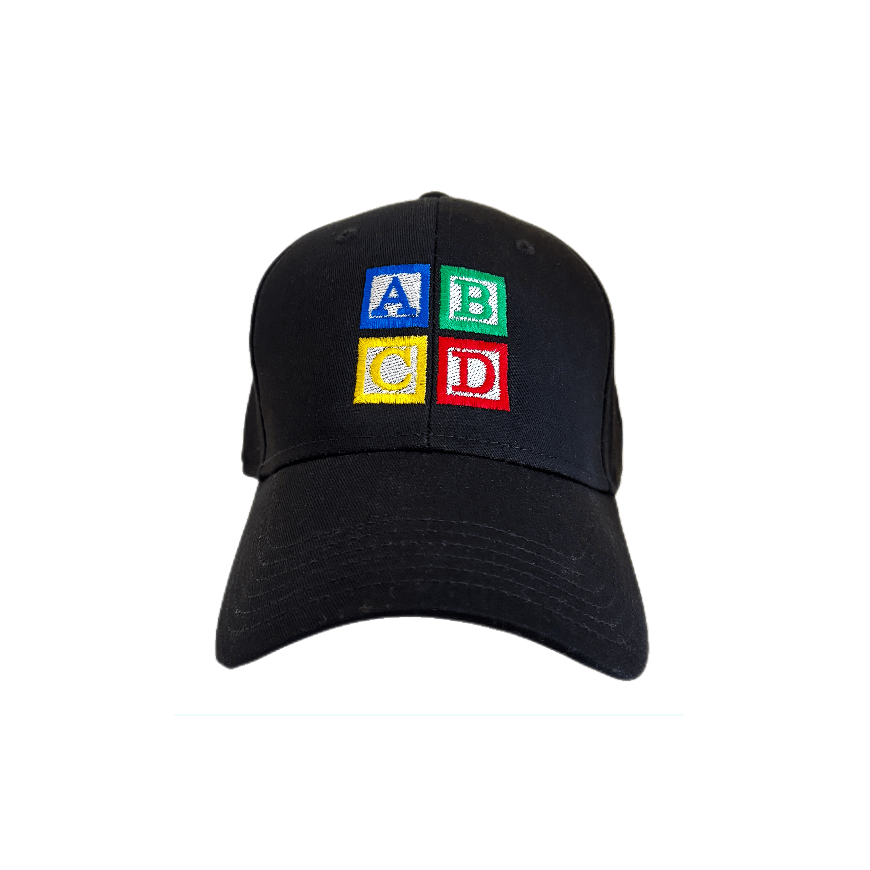 ABCD GIFT SHOP - blocks logo cap front view in black