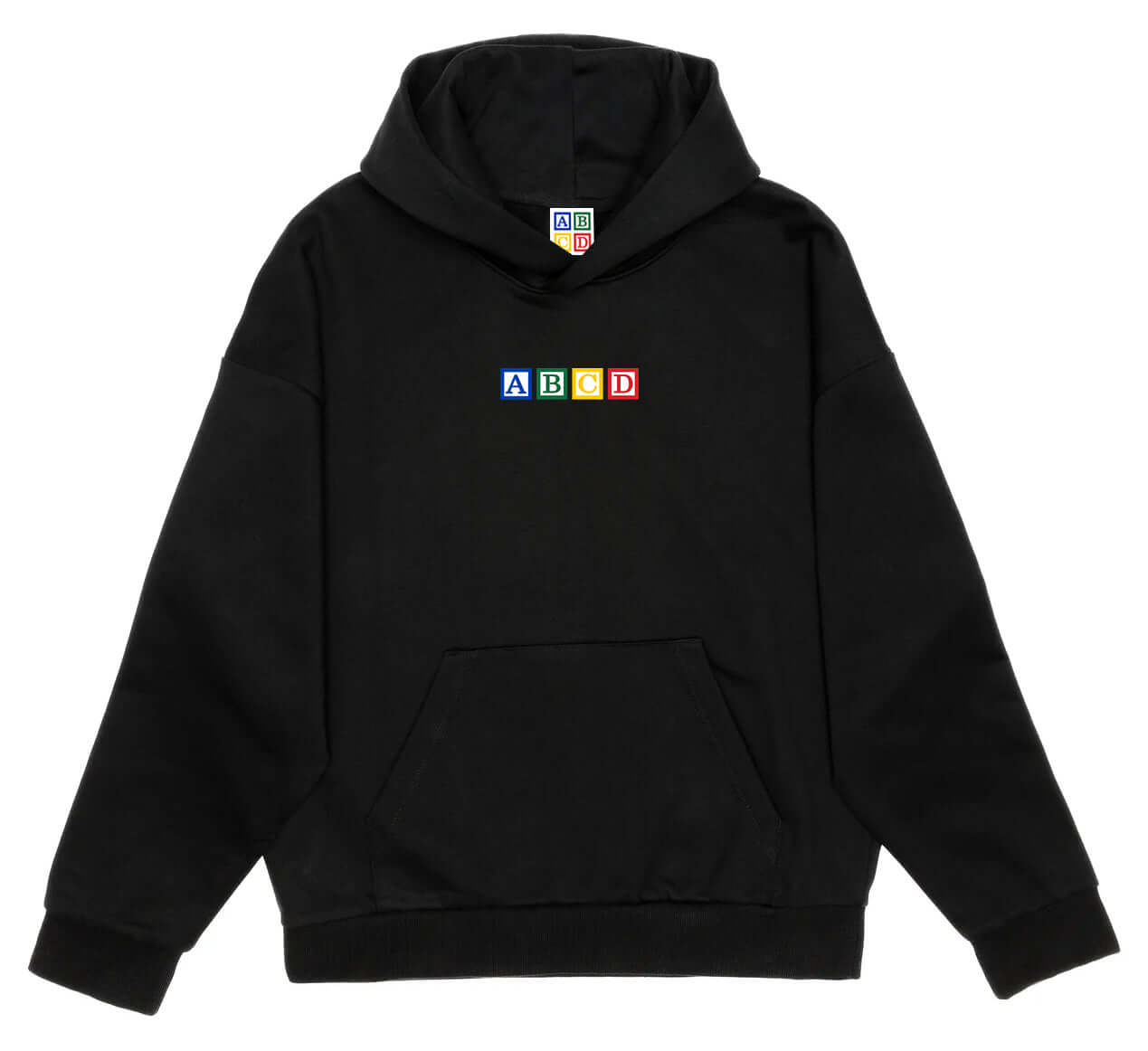 ABCD GIFT SHOP - blocks logo hoodie front view in black