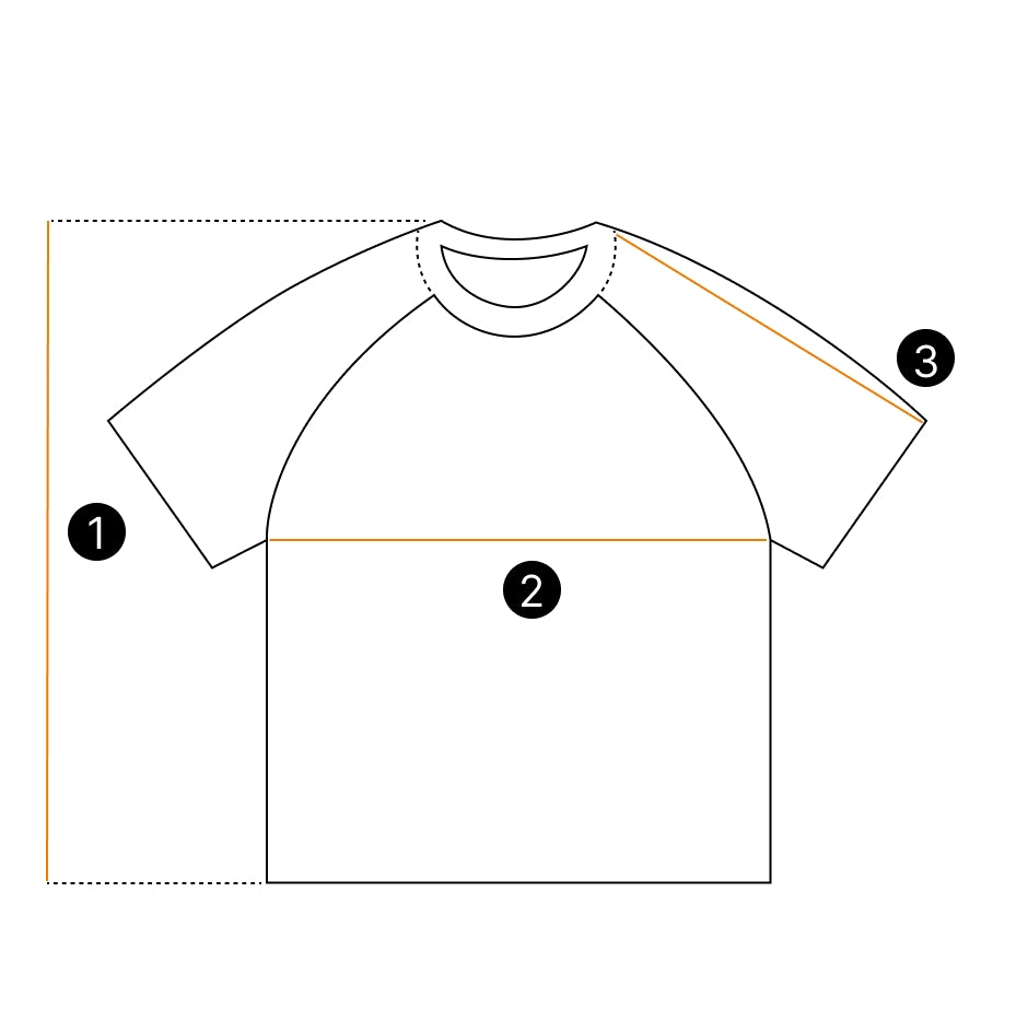Crop t-shirt laid flat with the three measurements marked